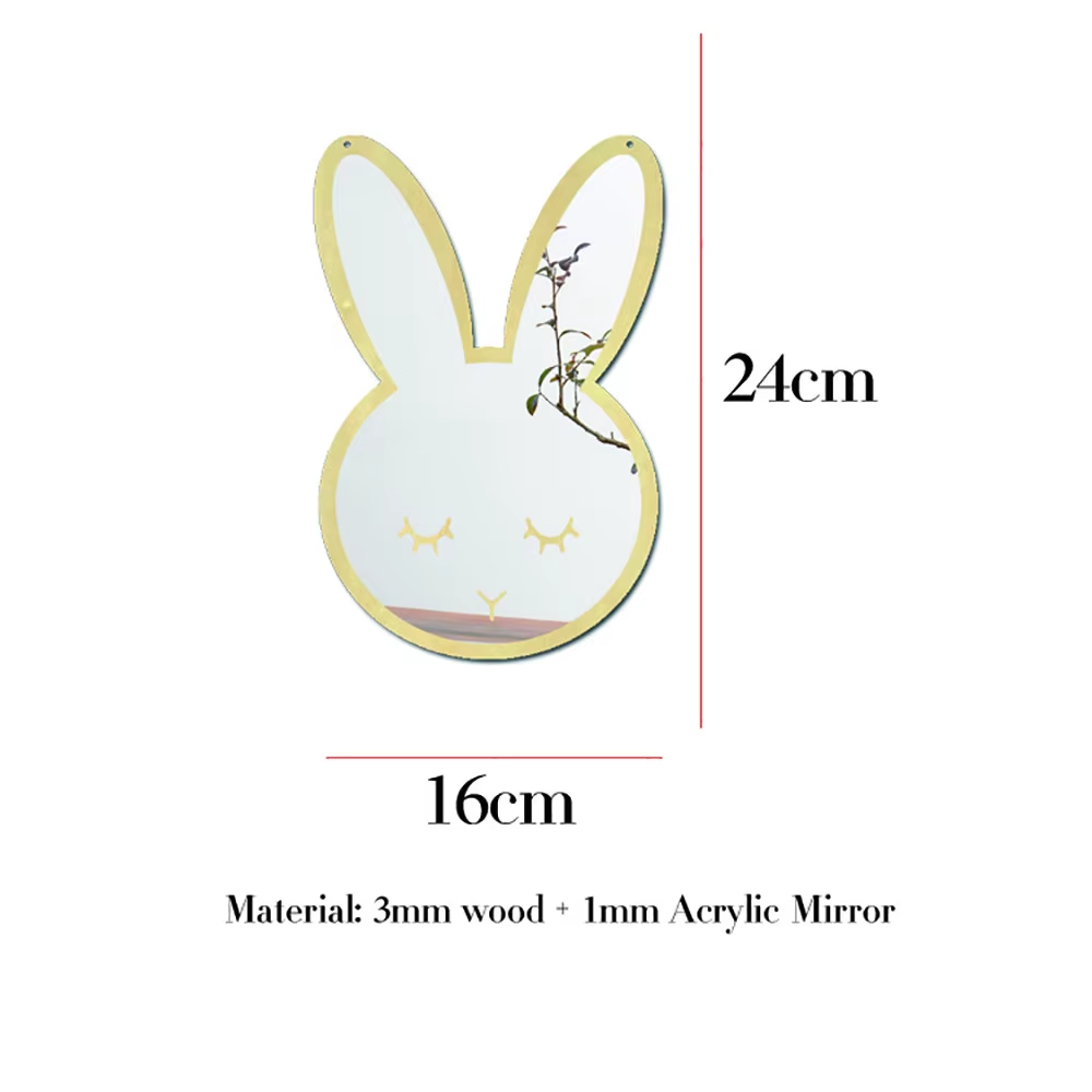"Veilige houten konijn spiegel, babykamer decoratie, kinderkamer accessoires, houten spiegels voor kinderen, lichtgewicht en veilig, ontwikkelingsgericht speelgoed, natuurlijke babykamer stijl, schattige wanddecoratie"