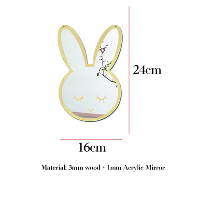 "Veilige houten konijn spiegel, babykamer decoratie, kinderkamer accessoires, houten spiegels voor kinderen, lichtgewicht en veilig, ontwikkelingsgericht speelgoed, natuurlijke babykamer stijl, schattige wanddecoratie"