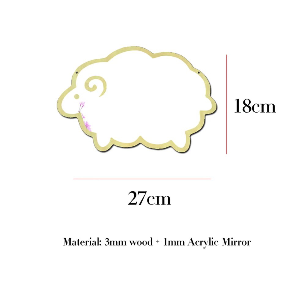 "Veilige houten schaap spiegel, babykamer decoratie, kindvriendelijke spiegel van hout, visuele stimulatie, natuurlijke babykamer inrichting, houten wanddecoratie, veilige spiegel voor baby's, rustiek en speels ontwerp"